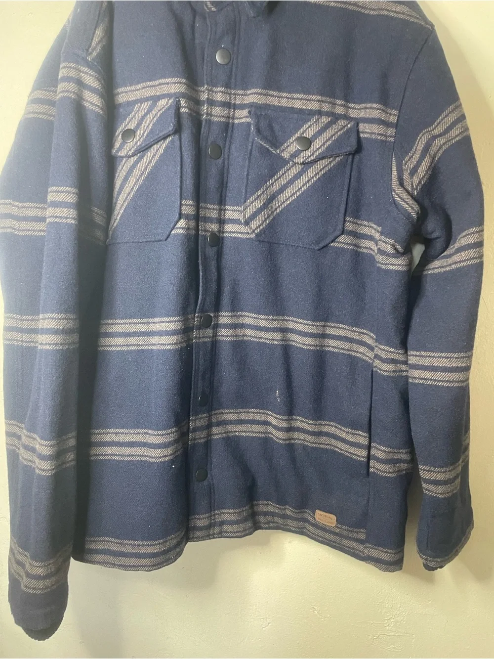 JACHS New York Men's XL Blue Striped Sherpa Lined Snap Button Jacket Pockets